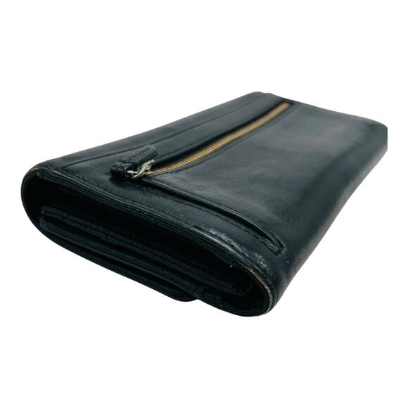 Y2K Fossil Issue 1954 Black Pebble Leather Womens Wallet Gold Snaps 7” Cow Hide - Picture 3 of 16